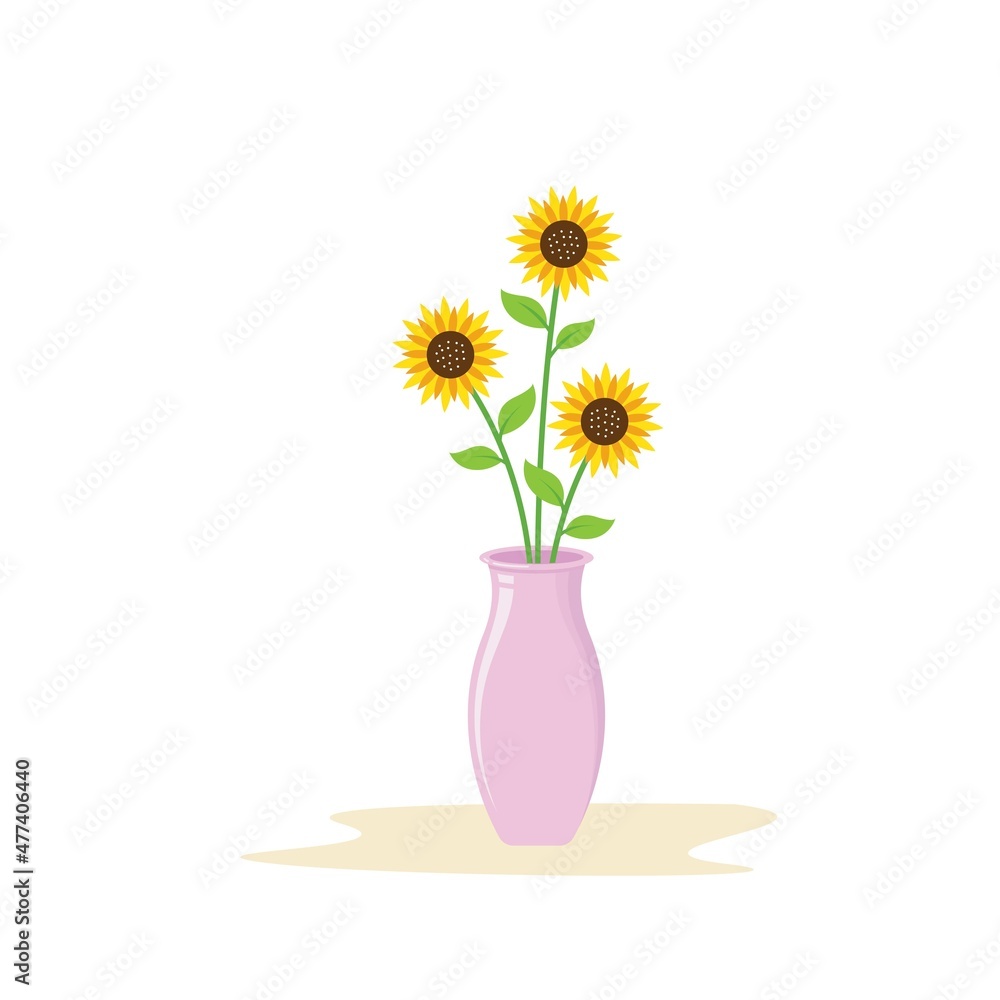 Sticker sunflower in vase icon vector element design template