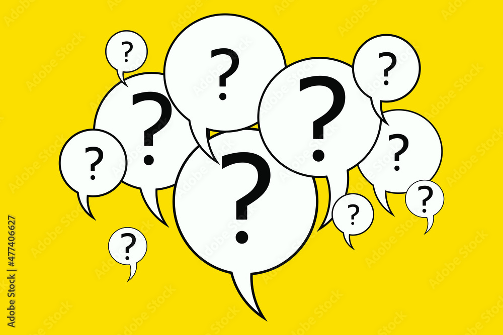 Poster speech bubbles with question marks on a yellow background. abstract vector illustration. eps 10