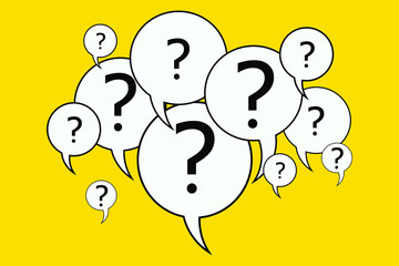 Speech bubbles with question marks on a yellow background. Abstract vector illustration. EPS 10