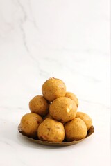 Indian Traditional Sweet Food Besan ke Laddu. Made using gram flour, sugar, and ghee. Indian festival sweet. Diwali faral or snacks. copy space. Gram flour sweet Ladoo. 