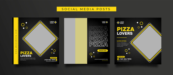 Food social media, pizza, burger, restaurant post or promotional banner design template for instagram or facebook advertising - obrazy, fototapety, plakaty