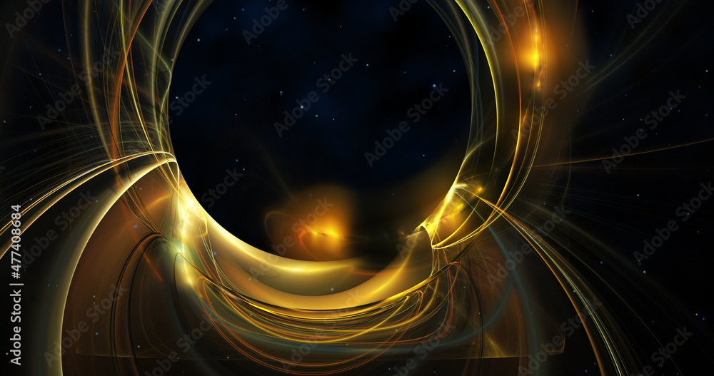 Wall mural abstract vortex hyperspace tunnel. abstract fractal space with shining stars. wormhole space deforma
