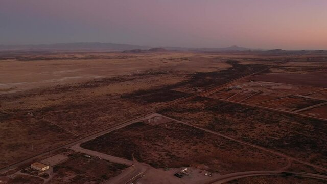 Arizona landscape near Willcox Playa at sunset, aerial 4k drone shot.