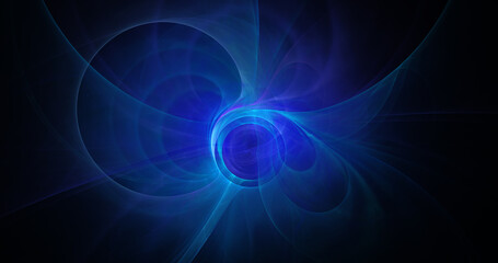 Abstract colorful shiny blue lines on darkblue background. Festive background. Digital fractal art. 3d rendering.