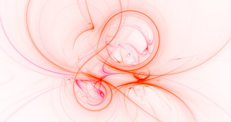 Abstract transparent red and orange swirl lines. Fantasy light background. Digital fractal art. 3d rendering.
