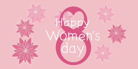 International Women's day illustration. Flower decoration with Happy Women's day lettering. Vector illustration.