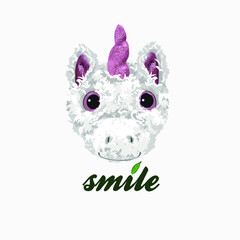 Cute unicorn with the inscription smile. - 477410846