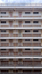 Hong Kong housing problem old appartment estate building in downtown with sky - obrazy, fototapety, plakaty