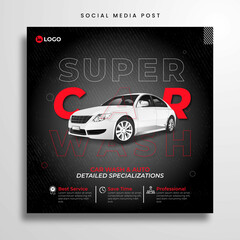 Car washing service post design- Rent a car promotional social media banner and instagram ad design template