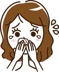 女性　鼻炎　花粉症　鼻水　アレルギー　表情　悲しい　涙　泣く