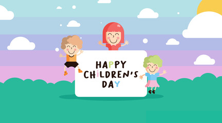 Happy Children's Day Illustration Vector. Colorful Web Banner of Happy Children's Day