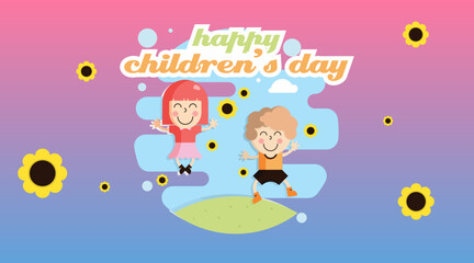 Obraz na płótnie Canvas Happy Children's Day Illustration Vector. Colorful Web Banner of Happy Children's Day