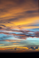 Dramatic colourful clouds and sunset sky.