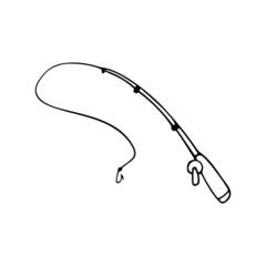 Hand drawn doodle fishing rod. Vector clipart. Outline. - obrazy, fototapety, plakaty