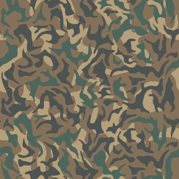 Camouflage green forest pattern, seamless background. Military camo print texture. Vector wallpaper