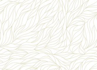 Elegant seamless floral pattern. Wavy petals, vector organic background. Stylish modern golden leaves linear texture. Wallpaper or fabric printing
