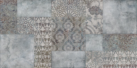 detail of a wall tile, decorative cement texture, patchwork pattern