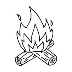 Hand drawn doodle campfire. Vector bonfire clipart. Outline.