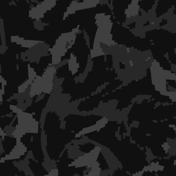 Digital wave camouflage seamless pattern for your design. Vector black pixel camo texture