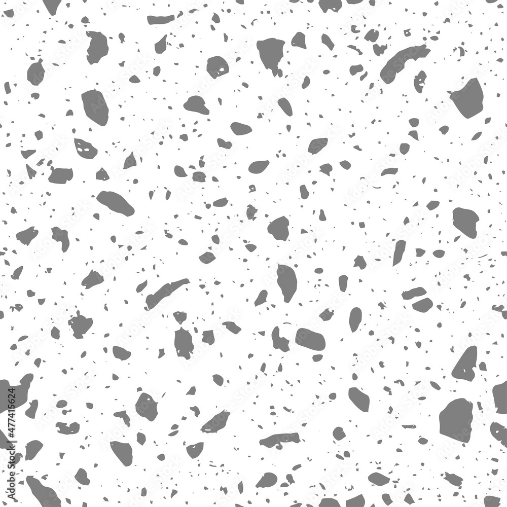 Sticker Terrazzo flooring black and white seamless pattern. Trencadis texture with stone chips. Wall tiles, marble chips, natural stone, quartz, recycled glass and concrete. Vector background