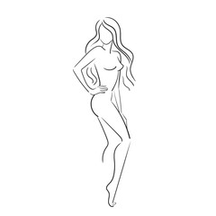 Hand drawn Beautiful nude young woman isolated on white background.Line illustration.Beauty Logo.Stock illustration.