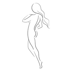 Hand drawn Beautiful nude back young woman isolated on white background.Line illustration.Beauty Logo.Stock  illustration.