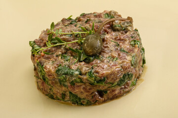 Raw beef tartar with capers