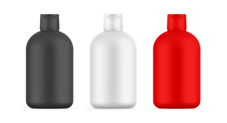 Blank matte cosmetic bottle with flip top cap mockup template for branding, 3d render illustration