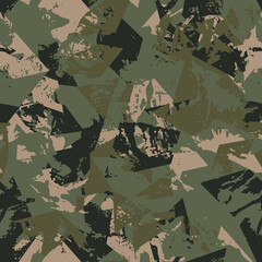 Grunge camouflage, modern fashion design. Dirty brush stroke camo military pattern. Army uniform. fashionable, fabric. Vector seamless texture.