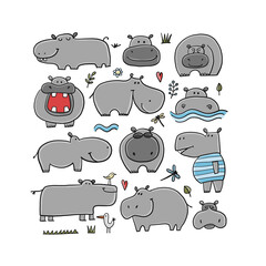 Hippopotamus collection, cute hippo character for your design