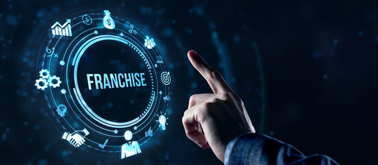 Internet, business, Technology and network concept. Franchise concept. Virtual button.