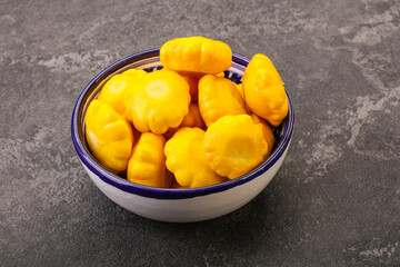 Marinated patissons in the bowl