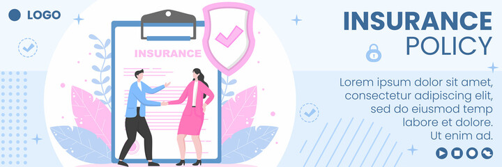 Insurance Policy Cover Template Flat Design Illustration Editable of Square Background to Social media, Greeting Card or Web