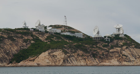 Satellite receiver dish on mountain