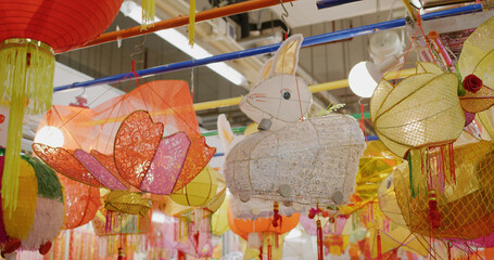 Selling traditional mid autumn lantern in wet market in Hong Kong © leungchopan