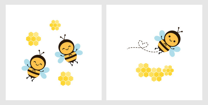 Honey and bee cartoons vector.