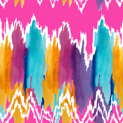 Watercolor texture colorful on bright pink background seamless pattern.