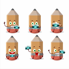 Photographer profession emoticon with Pencil cartoon character