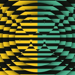 concentric pattern and design horizontal stripes on a black background