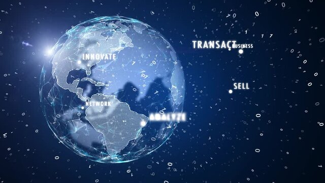 3d earth globe in digital binary numbers business network.	