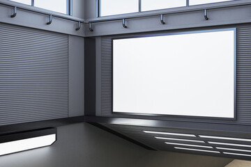 Abstract gray interior with empty mock up banner for your advertisement on wall. 3D Rendering.