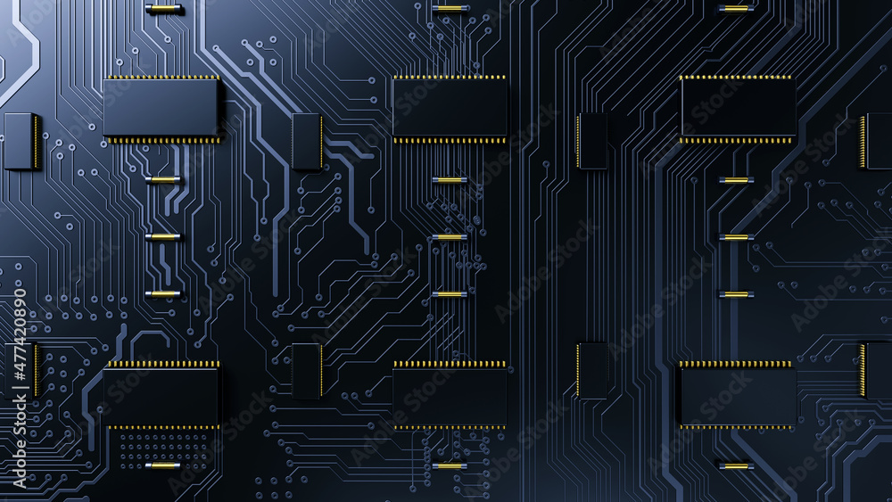 Leinwandbilder printed circuit board futuristic server/3d illustration. circuit board futuristic server code proces