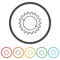 Recovery gear line icon isolated on white background, color set