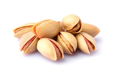 Heap of pistachios isolated on a white background	