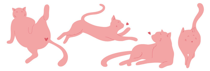 Cute cats with heart.  I love you. Valentine's Day. Vector flat design