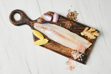 Top view of freshly frozen zander fillet