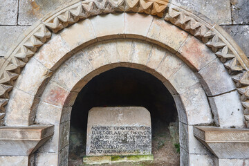 Pelayo king graveyard. Ancient burial in Asturias. Covadonga sanctuary. Spain