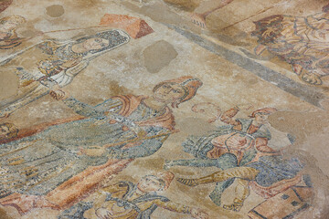 Roman ancient mosaics in Nohales archaeological site. Cuenca, Spain