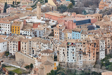 Traditional antique buildings in Cuenca world heritage old town. Spain