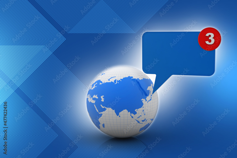 Poster 3d rendering chat box with globe